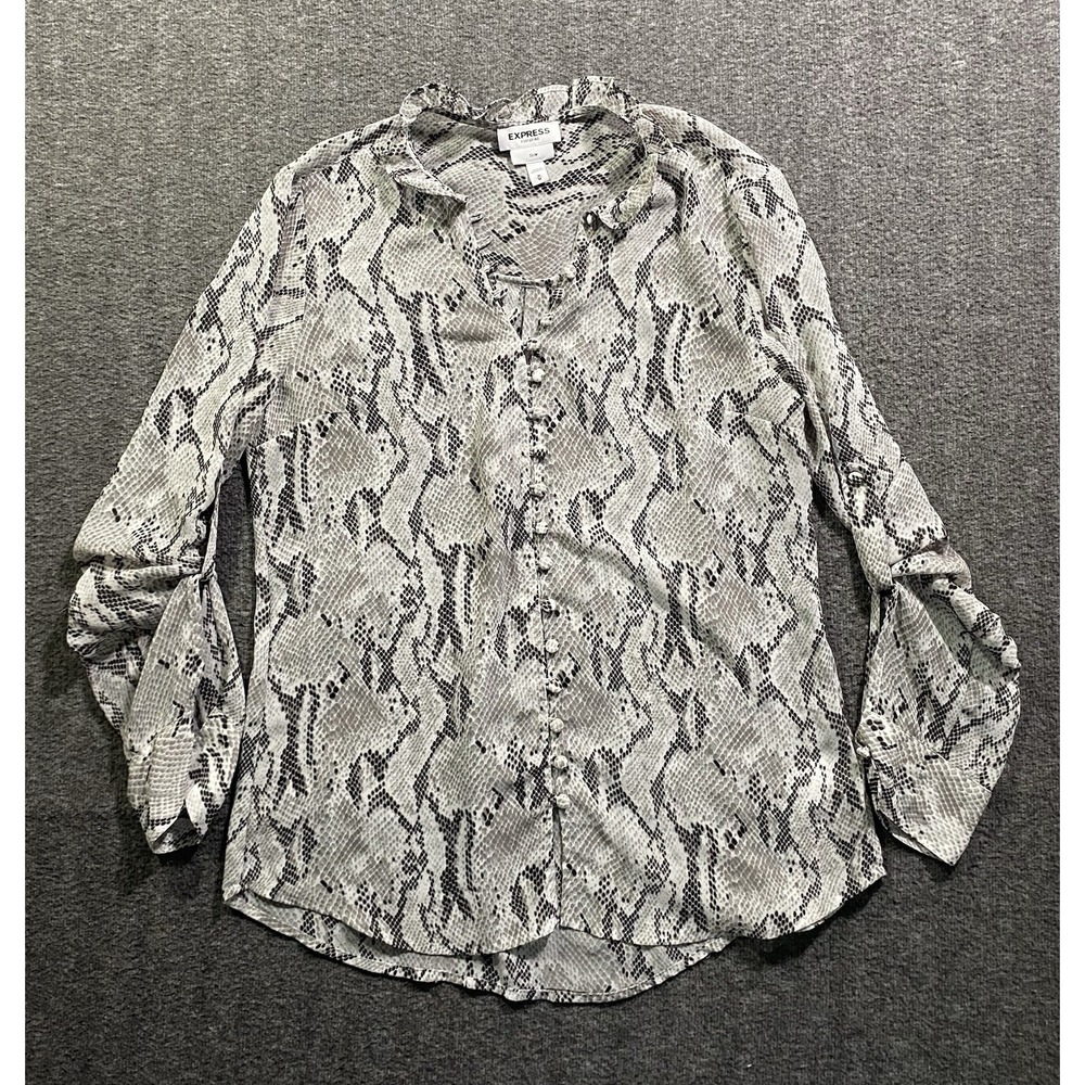 Express Women's Snake Print Long Sleeve Semi Sheer Button Down Workwear Size M